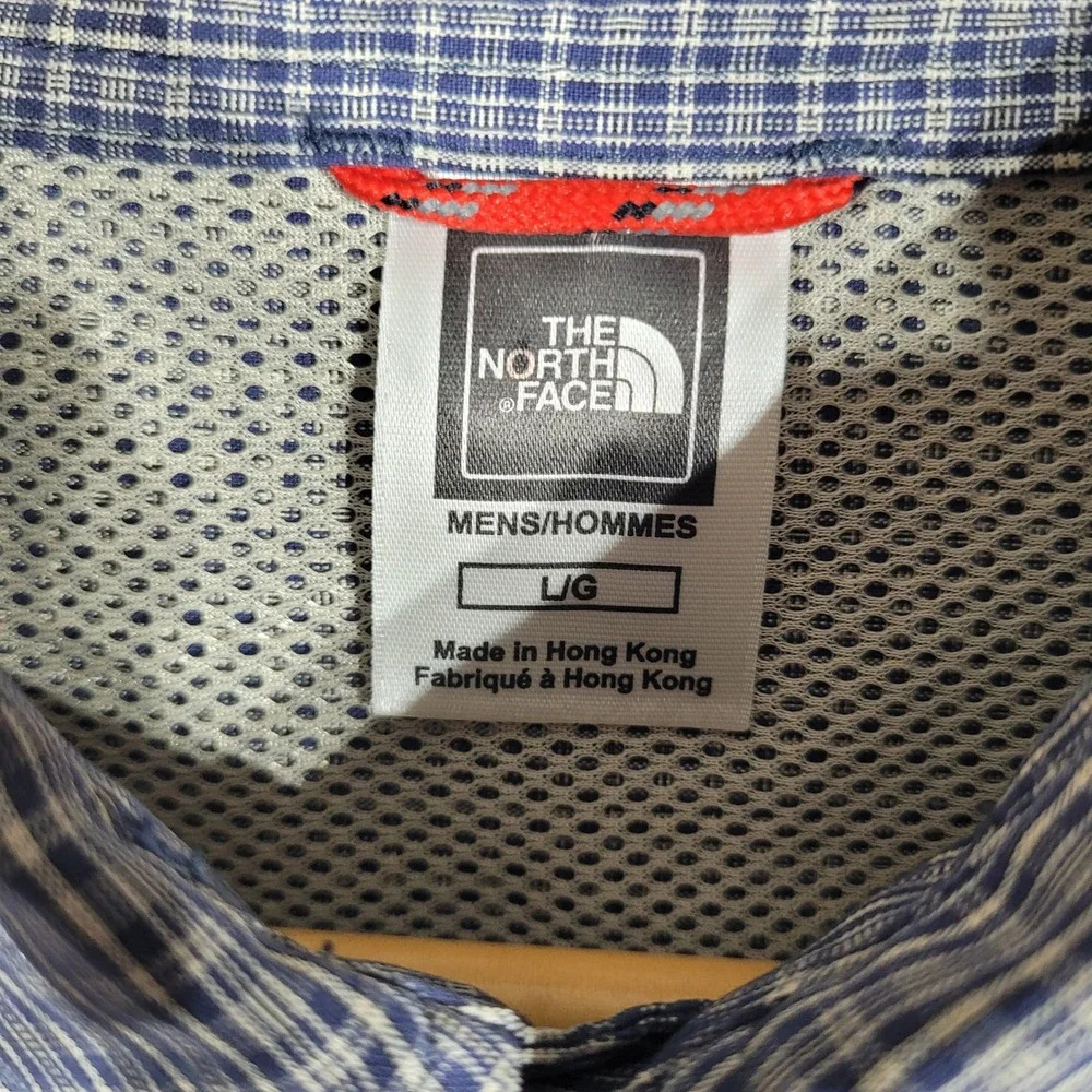 Vintage The North Face Button Shirt Mens L Blue Plaid Long Sleeve Hiking Modal